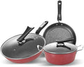 Wok Pan Cookware Set Non-Stick Wok Soup Pot Frying Pan Three-Piece Cooker Gas Stove Home Kitchen Cookware Combination for Cooking Frying (Black Fre