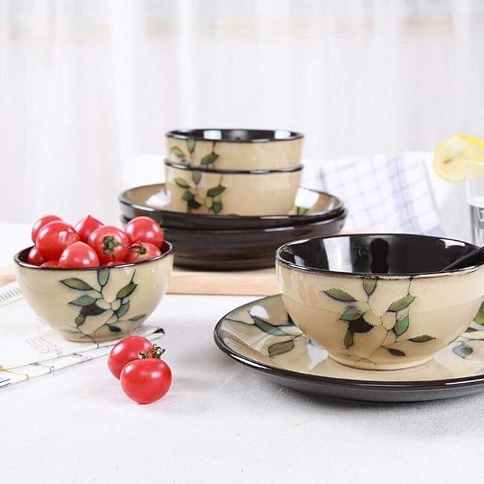18 Pieces Ceramics Plates Bowls Combination Porcelain Flower Pattern Dinner Sets