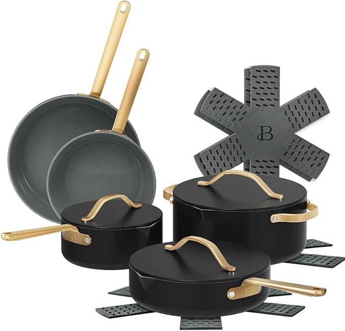 Beautiful 12pc Ceramic Non-Stick Cookware Set with Strainer Lids – Healthy Easy Cooking for Holiday Meals Christmas Dinners Family Feasts &amp Festive Gatherings – Limited Edition