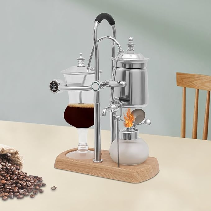 Belgian Balance Syphon Coffee Maker Vintage Style Stovetop Brewer with Glass Carafe &amp Faucet for Premium Coffee &amp Tea