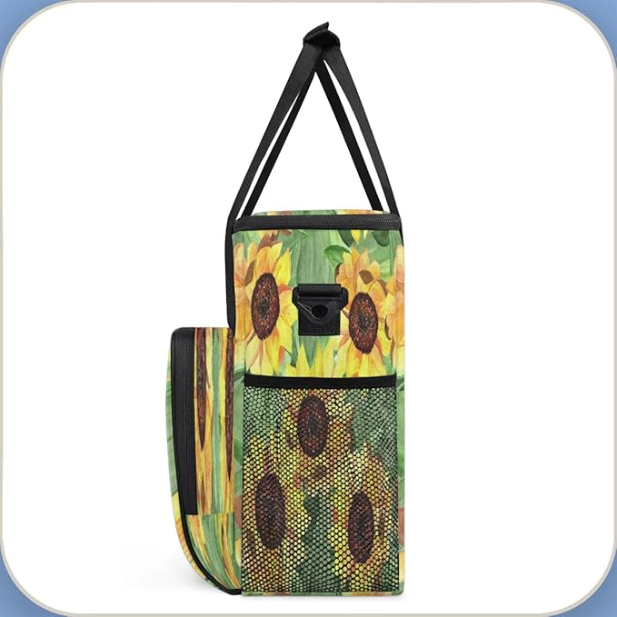 Sunflower Oil Painting Coffee Maker Carring Bag Travel Carrying Storage Tote Bag Compatible Portable Single Serve Coffee Brewer Case with Pockets for K-cup Pods