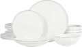 Gibson Elite Lana 16 Piece Bone China Double Plates and Bowls Dinnerware Set White w/Gold Rim