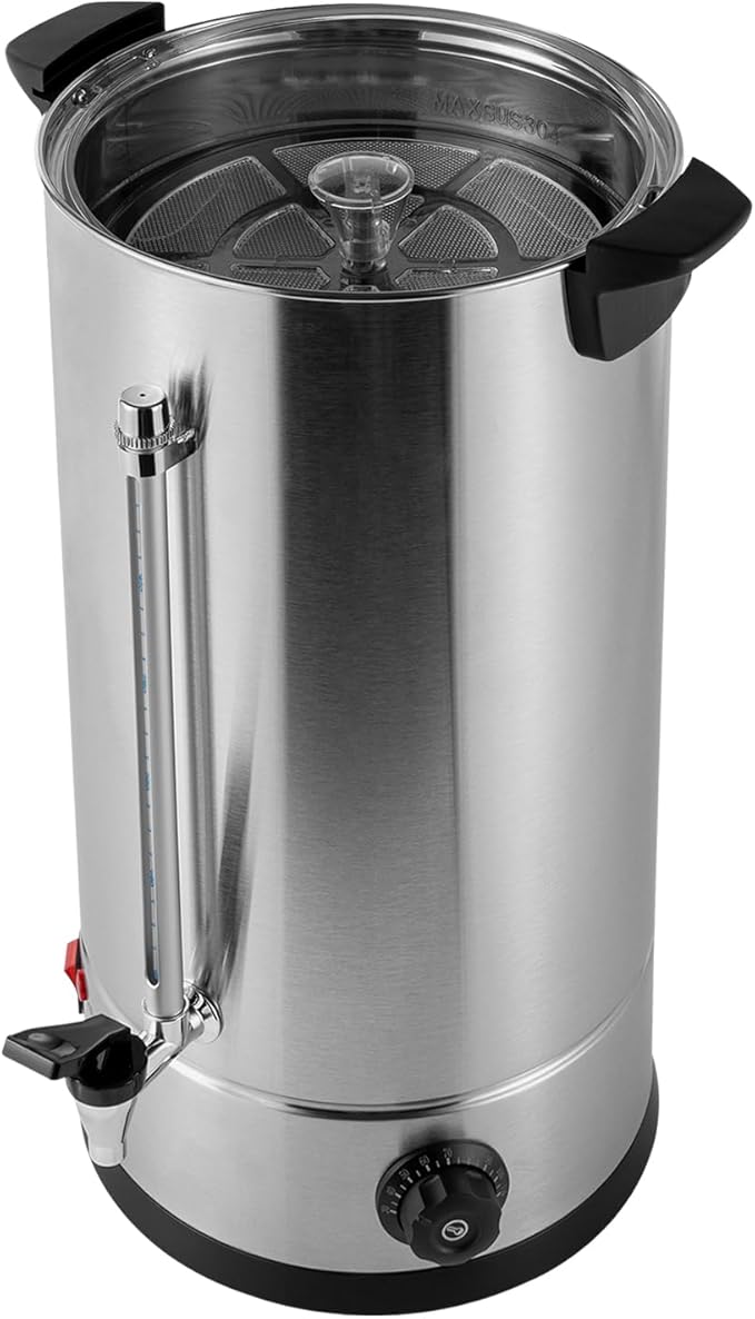 25L/ 6.6gal Coffee Urn1400W 110V Premium Commercial Coffee MachineAnti-Dry Burn Protection Thermostable Design Hot Beverage Dispenser Adjustable Temperature 86-230°F Hot Water Urn for Catering