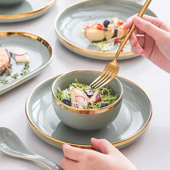 Phnom Penh Ceramics Dinnerware Set Service for 6 Dinner Sets with Dinner Plate Soup Plate Dessert Plate Bowl Ideal for Family Banquets