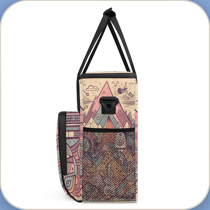Aztec Music Symbol Coffee Maker Carrying Bag Portable Travel Storage Tote Bag Compatible with K-Mini or K-Mini Plus Single Serve Coffee Brewer Carrying Case with Multiple Pockets &amp Shoulder Stra