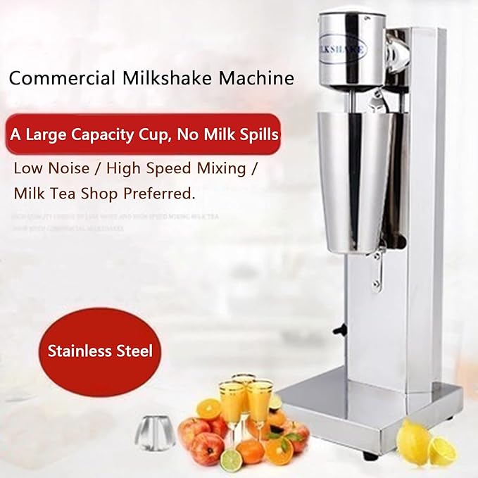 Milkshake Maker Machine Commercial Electric Milkshake Drink Mixer Stainless Steel Smoothie Milk Ice Cream Blender with 800Ml Cup Single Head (Silver)
