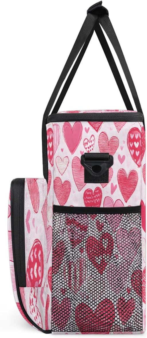Valentine Pink Red Heart Coffee Maker Carrying Bag Coffee Machine Travel Storage Bag Compatible with K-Mini or K-Mini Plus Portable Single Serve Coffees Brewer Case with Pockets for K-Cup Pods