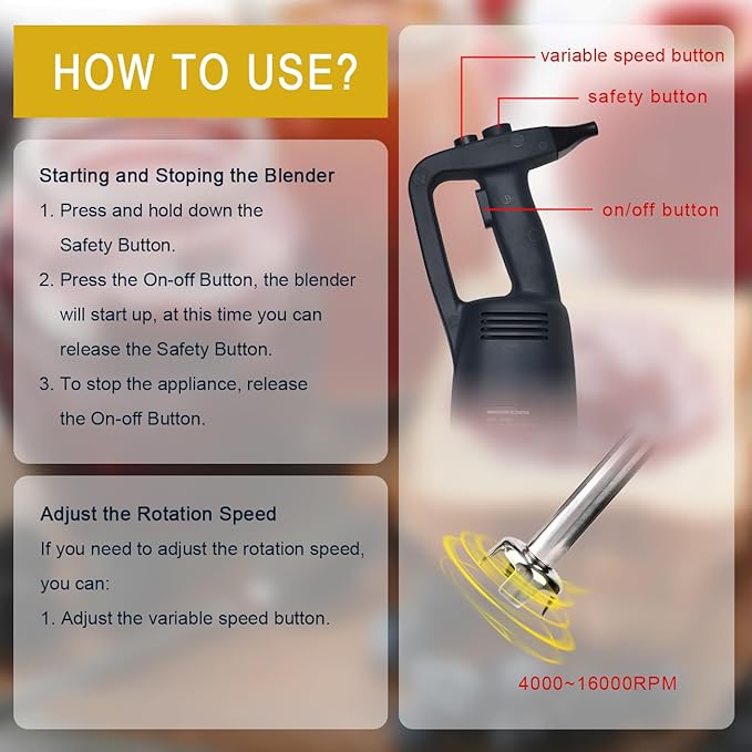 Electric Immersion Blender Handheld Blender 20 Inch 500W With Adjustable Speed Stainless Steel Food Grade shaft for Commercial Home Kitchen