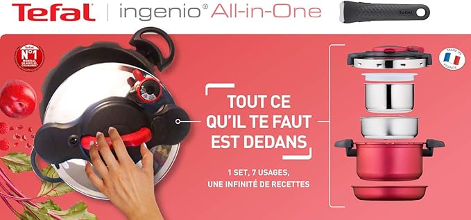 Tefal Ingenio All-In-One 8-Piece Cookware Set Cooking Pot Non-Stick Pan Stainless Steel Saucepan Steamer Basket Lids