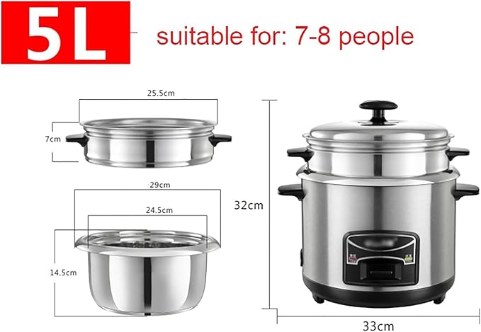 Rice Cooker - Rice Cooker With Steamer (2-6L) Portable Rice Cooker 201 Stainless Steel Inner Pot Intelligent Insulation Make Rice &amp Steam Healthy Food &amp Vegetables for 1-11 People ( Size