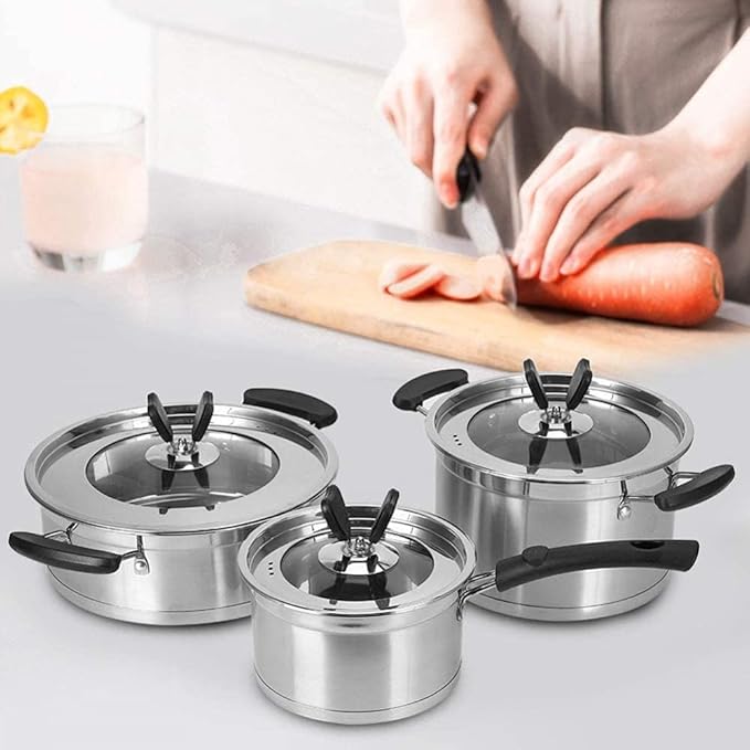 Cookware Set Kitchen 3Pcs Pots and Pans Set Stainless Steel Soup Pot/Milk Pot/Frying Pans for Cooking Home