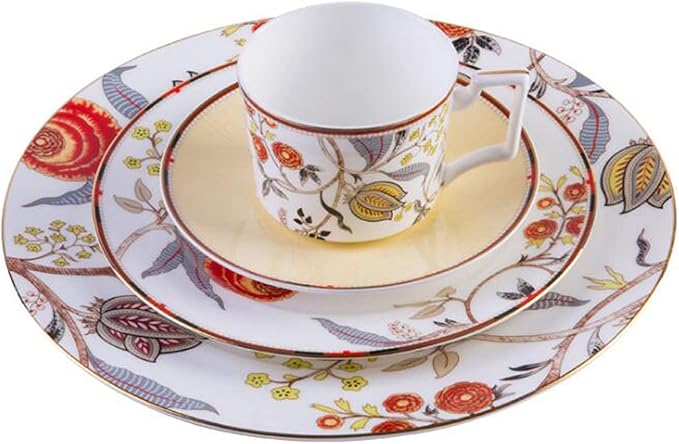 4 Piece Dinnerware Set Durable Ceramic Dinner Plate SetsExquisite Phnom Penh and Floral Design Dinner Set Plates Coffee Cup and Saucer Set Service for 1
