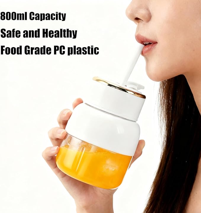 Portable Blender USB Rechargeable 800ml Juice Blender With 6 Blades Mini Juicer Cup for Shakes and Smoothies Sports Travel Gym Office(White)