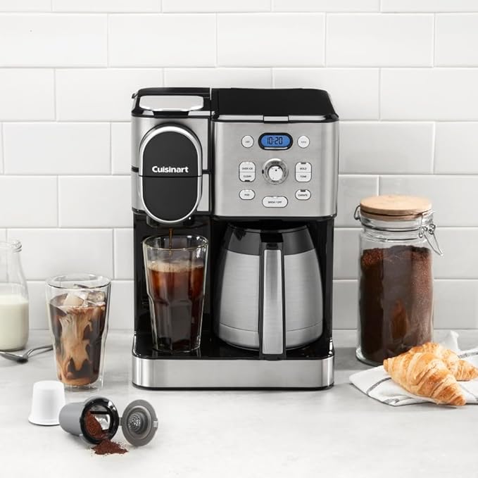 Cuisinart Coffee Center 10-Cup Thermal Carafe Drip Coffee Maker and Single-Serve Brewer with Over Ice Function Fully Automatic Coffeemaker Compatible with Single-Cup Pods Black/Stainless SS-21NAS