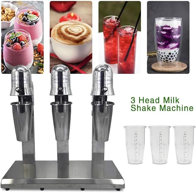 Commercial Stainless Steel Milk Shake Machine Stainless Steel Milk Shaking Machine Three Head Drink Mixer 110V (Three Head)