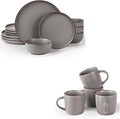 Famiware Mercury 16 Pieces Dinnerware Set with Plates and Bowls and Coffee Mugs Dish Set Service for 4 Stoneware Kitchen Dishes Dinner Sets - Matte Full Glaze Dark Grey
