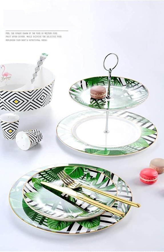 Dinnerware Sets Dish Set56-Piece 24K Gold Floral Design Nordic Ceramic Porcelain Tableware Set of Bowls/Dessert Plates/Soup Plates/Dinner P