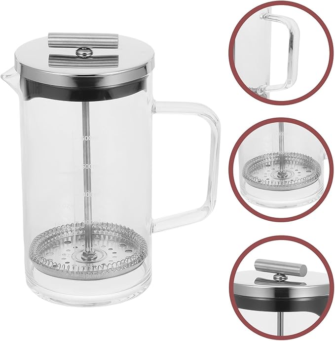 Glass Manual Press Coffee Maker 21oz (600ml) with Scale Thick-bottom Borosilicate Teapot for Manual Brewing Household Espresso Pot Suitable for Tea and Coffee Brewing