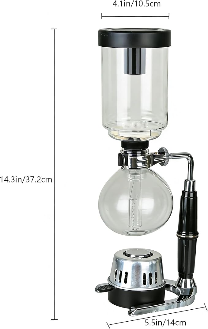 Borosilicate Glass Siphon Coffee Maker - Japanese Style Vacuum Syphon Brewer with Alcohol Burner &amp Adjustable Buffer Clamp High-Temp Resilient Tabletop Coffee Pot for Aficionados 5-Cup (600ml)