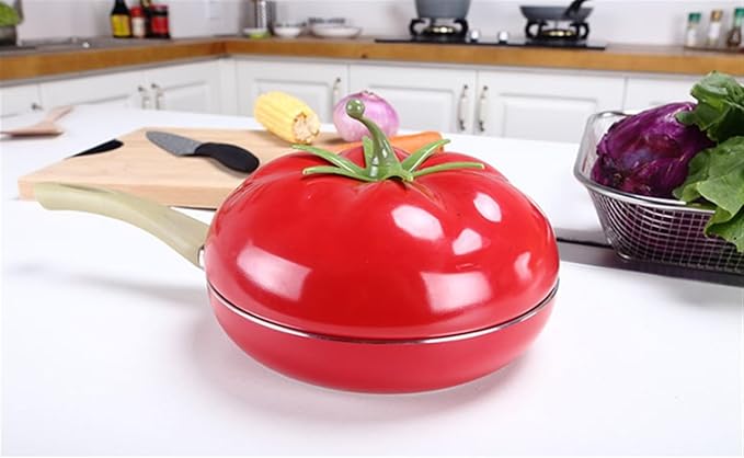 RUVOO Cookware Set Pots and Pans 3pcs Cookware Set Creative Kitchen Smoke- Free and Non- Stick Pot Set Soup Pot Milk Pot Frying Pan Aluminum Alloy Kitchen Cooking Set(B-Tomato Shape)