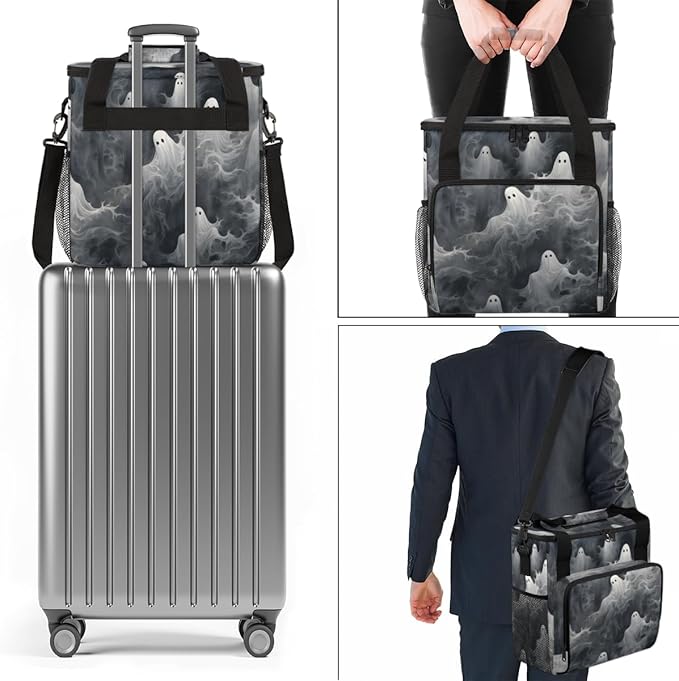 Halloween Ghosts Coffee Maker Carrying Bag Graffiti Ghosts Travel Storage Bag Compatible with K-Mini or K-Mini Plus Single Serve Coffee Brewer Carrying Case with Multiple Pockets &amp Shoulder Stra
