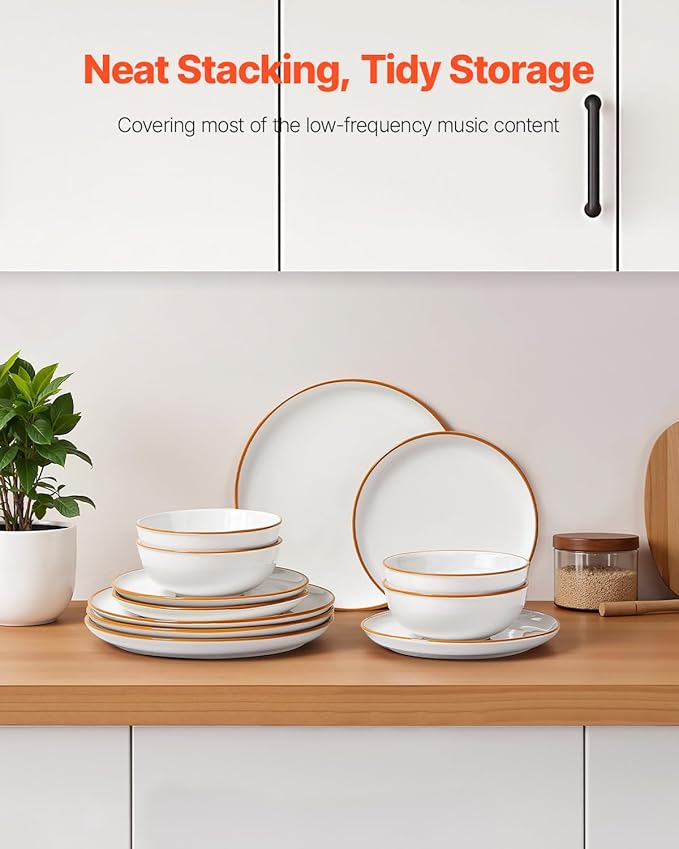 VEVOR Dinnerware Set Service for 4 (12 PCS) Round Plates and Bowls Sets Scratch Resistant Ceramic Dinner Ware Dishwasher and Microwave Suitable Kitchen Dish for Dessert Salad Soup Pasta White