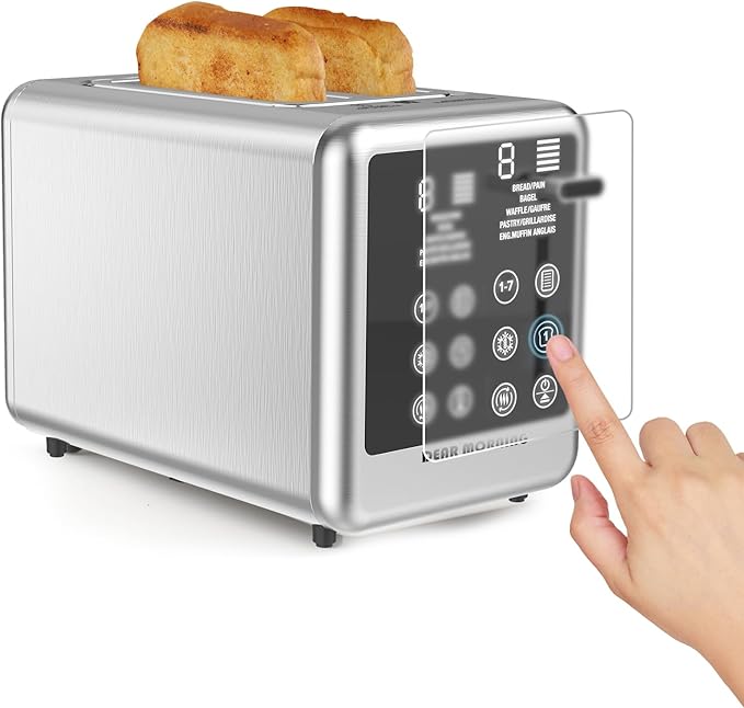 Smart Toaster Digital Tuch Screen Toasters with 5 Bread Selection 7 Shade Setting and Bagel/Defrost/Cancel/Reheat Function 1.5” 2 Slice Stainless Steel Tostadora with Removable Crumb Tray
