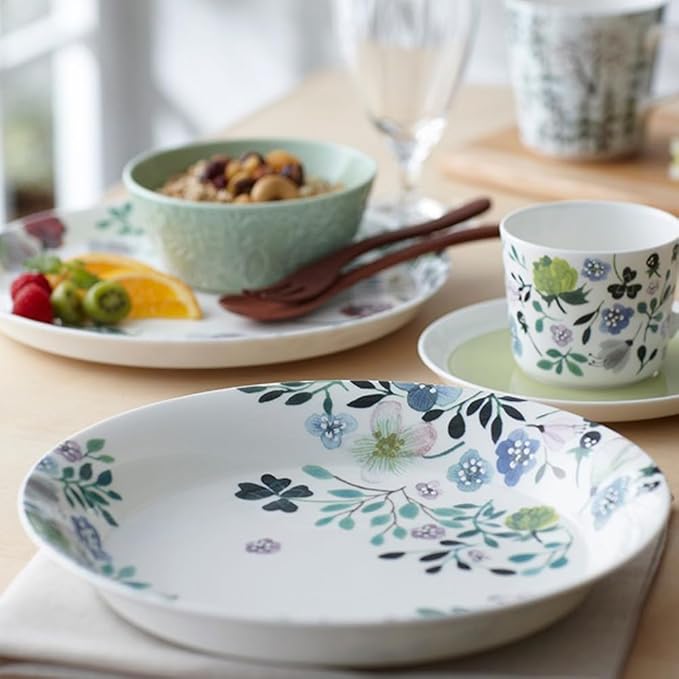 Narumi 96604-23137P Dinnerware Set Green Floral Pattern Cute 2 Patterns Set of 6 Pieces Microwave Heater Dishwasher Safe Gift Box Included