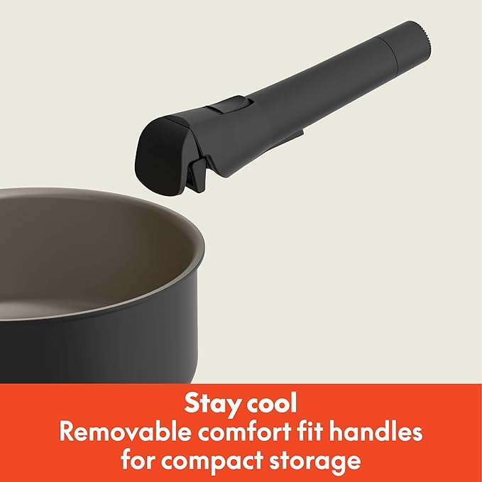bella 8 Piece Removable Handle Cookware Set Fits-anywhere™ Kitchenware w EverGood™ Ceramic Nonstick Coating Dishwasher &amp Oven Safe All Stovetops Compatible Glass Lids with Silicone Rims Blac