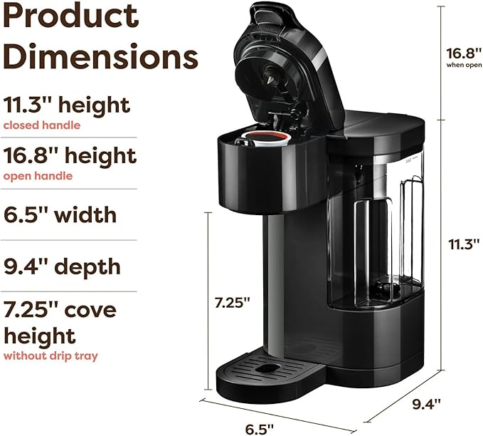 Express Essentials Single-Serve KCup Pod Coffee Maker 3 Cup Sizes Fast Fresh Brew 30oz Removable Water Reservoir Travel Mug Friendly Maintenance Alert Space-Saving (Black)