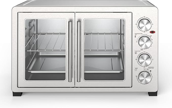 47.6 Quart French Door Countertop Convection Oven with Rotisserie Stainless Steel Toaster Oven with Timer Bake Tray and Accessories