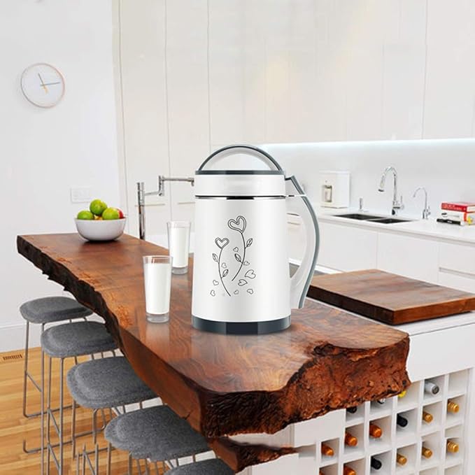 Soymilk Machine Household Soyabean Milk Maker Stainless Steel Filter-Free Heating Soy Beans Milk Juicer Grain Grinding(Gray)
