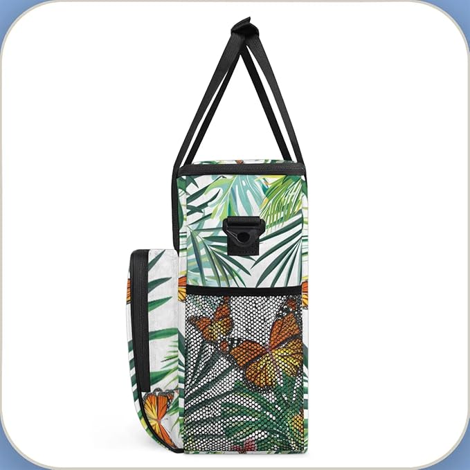 Butterfly Flower Leaf Palm Tree Coffee Maker Carring Bag Travel Tote Bag Compatible with Keurig K-Mini or K-Mini Plus Portable Single Serve Coffee Brewer Case with Pockets for K-cup Pods