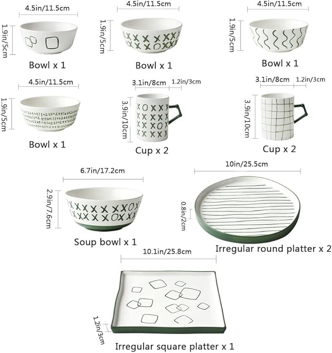 Stoneware Dinnerware Sets 12 Pieces Porcelain Bowls and Plates Sets Dinnerware Set Tableware Combination Set with Dinner Plate Dessert Pl
