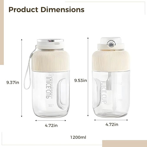 1200 Ml Portable Blending Bottle Electric Juicer with Stainless Steel Cutter 18000 RPM Rechargeable Dual Lids for Smoothies and Shakes
