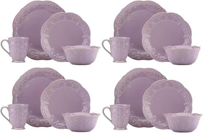 Lenox French Perle 16 Piece Dinnerware Set in VIOLET - LIGHT PURPLE New in box 4 DINNER 4 SALAD 4 BOWLS 4 MUG