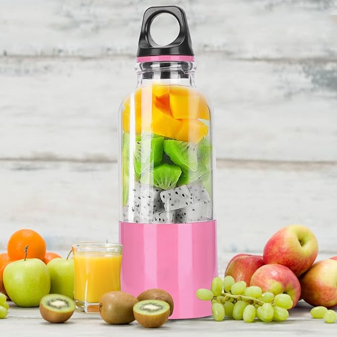 Mini Portable Blender 500ML Household Electric Juicer Cup Vegetables Fruit Juice Maker Automatic Tool USB Rechargeable Smoothie Personal Blender Mixer Bottle(Pink)