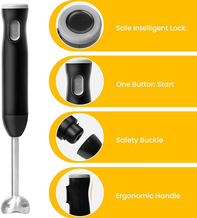Immersion Blender Handheld Cordless Stick Stainless Steel Hand Held Blender Mixer with Egg Whisk for Soup Smoothie Puree Baby Food