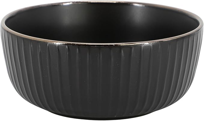 16 Piece White Stoneware Dinnerware Set – Microwave &amp Dishwasher Safe Plates Bowls and Mugs for 4 (Black)