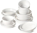LE TAUCI Dishes Set with Pasta Bowls for 4 Stoneware Dinnerware Set 10 Dinner &amp 8 Salad Plates 6 Bowls 8.5 Pasta (30 oz) Stackable Microwave &amp Dishwasher Safe Ceramic 16-Piece Whit