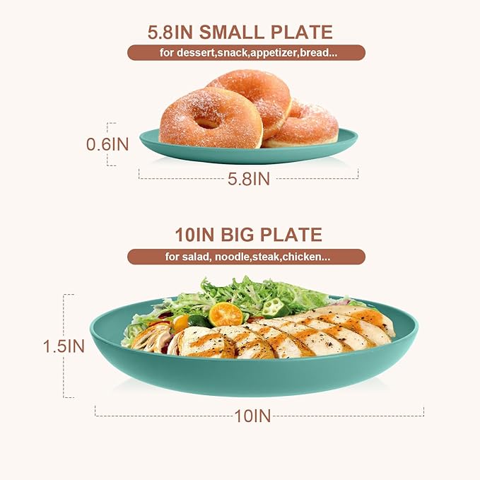 Wheat Straw Dinnerware Sets 32-Piece Service for 8 Unbreakable Kitchen Dishes Set Plastic Plates and Bowls Set with Cups Microwave and Dishwasher Safe Dishware Set for Party- Green