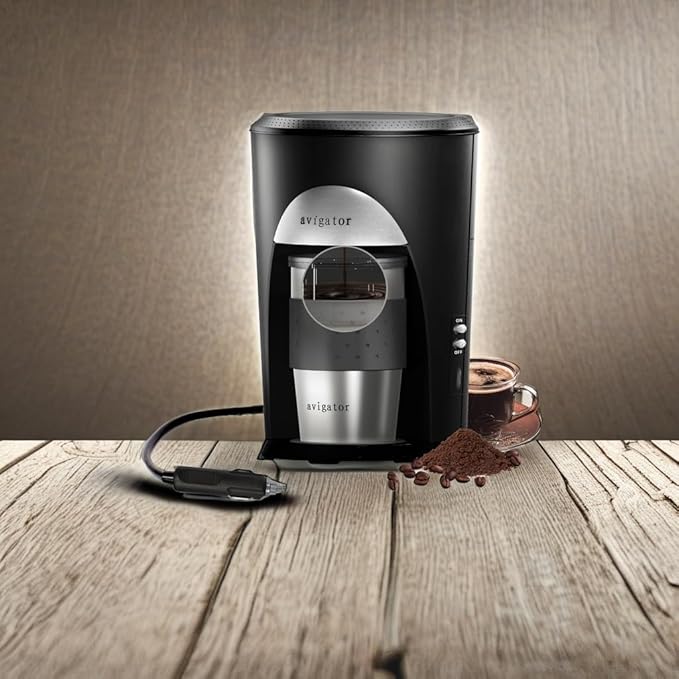 Portable Coffee Maker for Travel Camping Car Compact Drip Coffee Machine Single Serve with 10 oz Travel Mug for Traveling RV Office Home and Dorm 12V Black