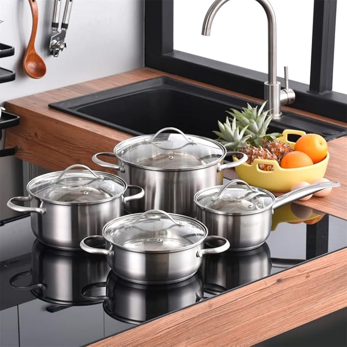 Cookware Cookware Set 8 Piece Stainless Steel Cookware Cookware Set Casserole with Glass Lid Set