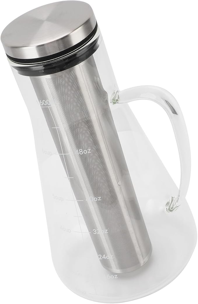 Cold Brew Coffee Maker 1600ML Stainless Steel Filter Brewer Temperature Proof Glass Pot with Ergonomic Handle Ideal for Home &amp Office