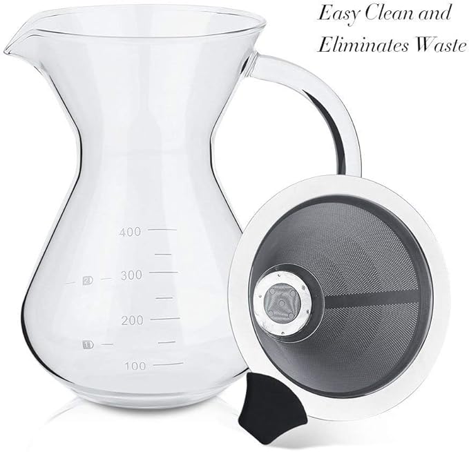 Pour over Coffee Maker 400ml Glass Hand Drip Coffee Filter Pot with Scale for Office Home Kitchen Table
