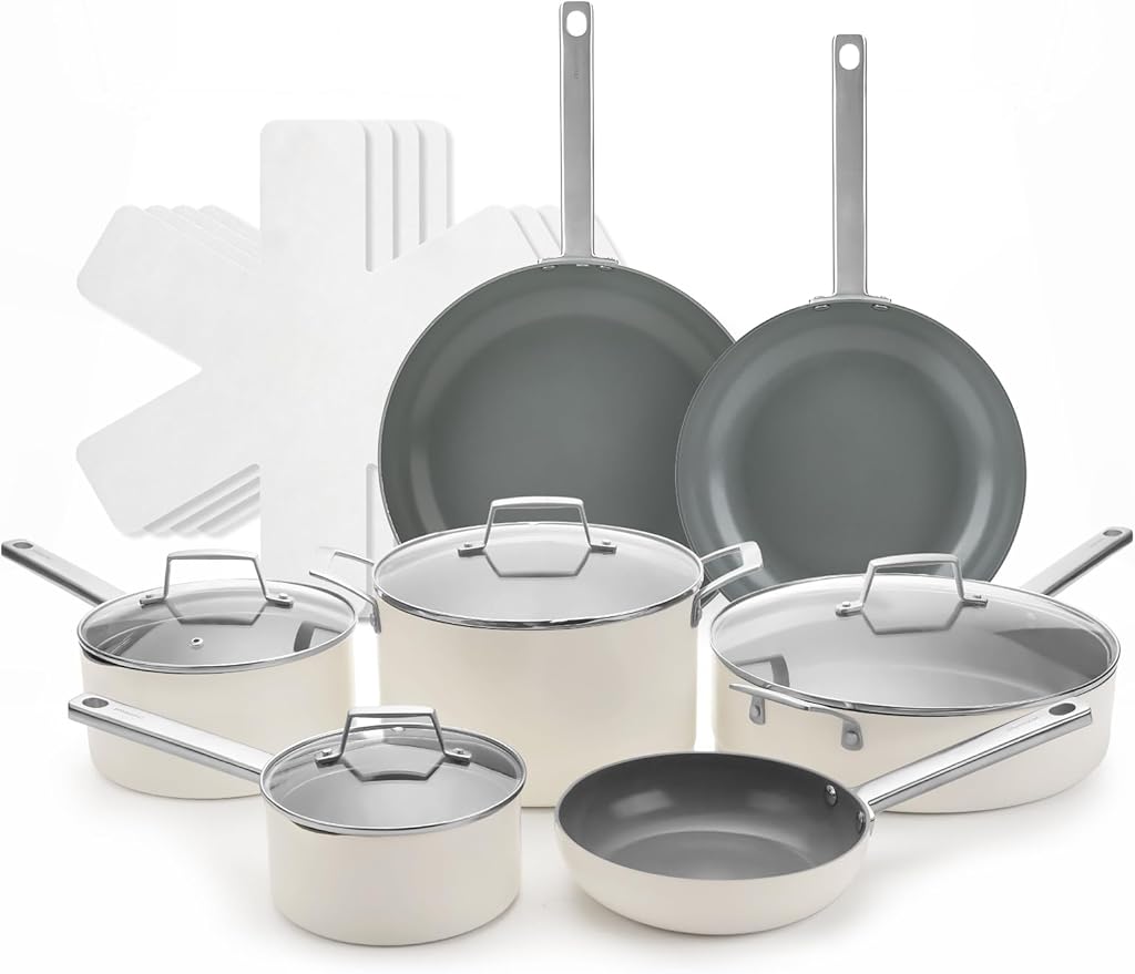 ChefRobot Nonstick Ceramic Cookware Set Healthy Pots And Pans Set Induction Kitchen Cookware sets Non Toxic Pots And Pan SetPFOA ＆ PTFE Free (12 Pcs-Cookware Sets)