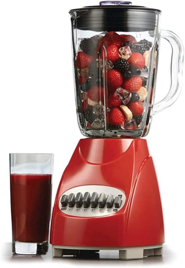 550W 12-Speed Countertop Blender with Pulse &amp Glass Jar – Ice Crusher Smoothie &amp Shake Maker BPA-Free 42oz Jar Stainless Steel Blades – Black and Red Kitchen Blender (Red)