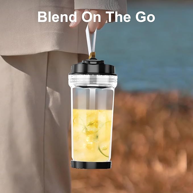Portable Blender for Smoothies and Shakes 2 Portable Blender Cups 17 &amp10 oz Cordless Personal Small Blender with Straw Brush&ampLid USB-C Rechargeable Quiet Mini Travel Blender Black