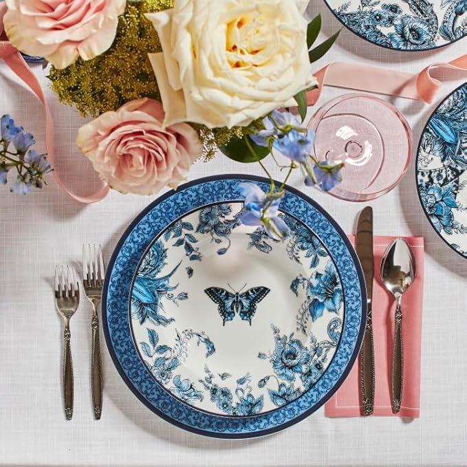 Marchesa Monarcha 4-Piece Dinner Plate Set Porcelain Plates Dishwasher and Microwave Safe Dish Set for 4 Blue