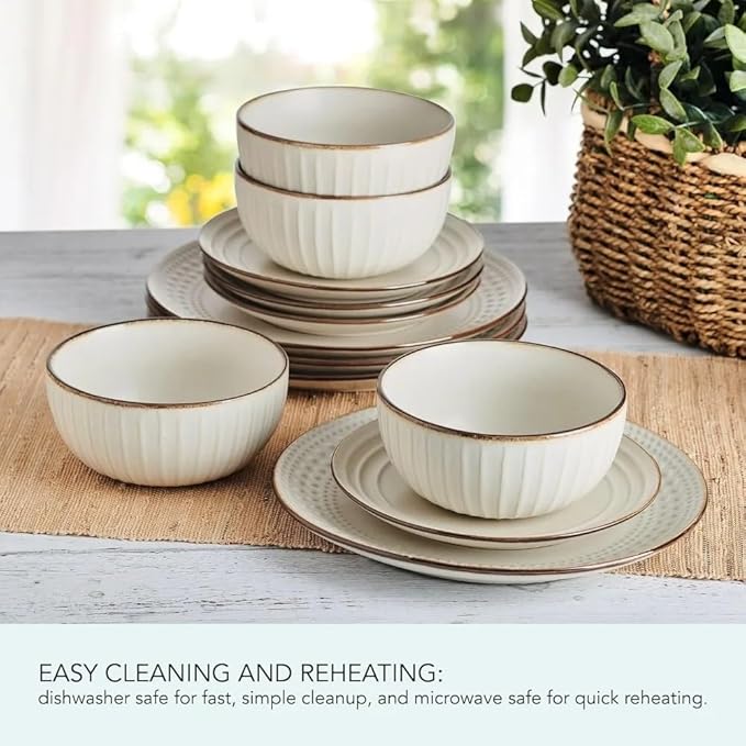 Cream Dish Kitchen Tableware Set of Plates 12 Piece Dinnerware Set Ceramic Dishes to Eat Plate Dinner Sets
